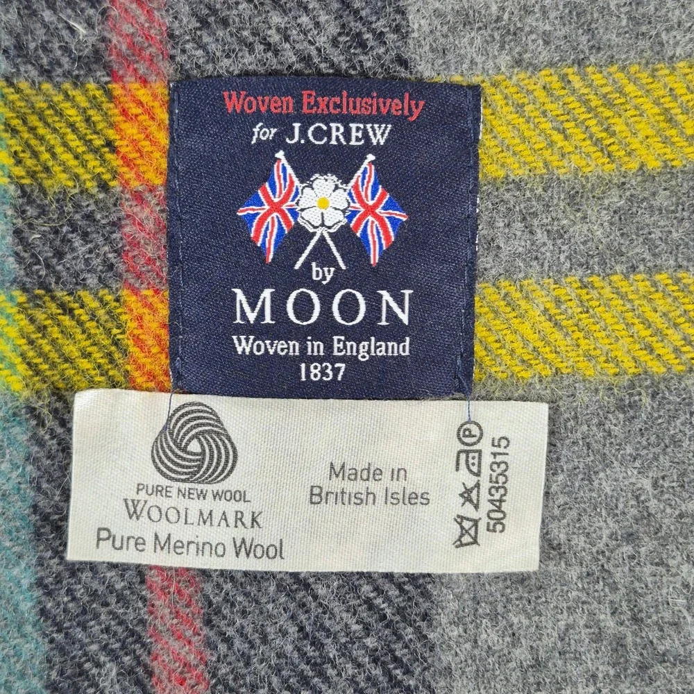 J.Crew by Moon Merino Wool Scarf Unisex Tartan Plaid Woven‎ in England Fringe